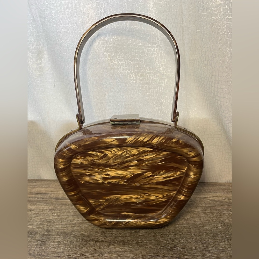 Vintage Myles 1950s mother of pearl gold lucite hand bag - Picture 2 of 7